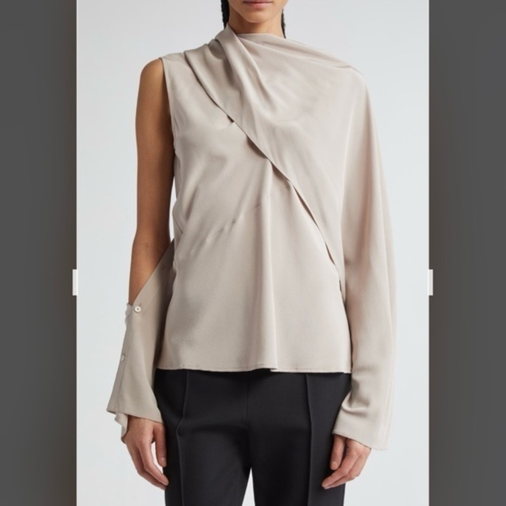 Helmut Lang Silk Scarf Top in Cashmere Grey